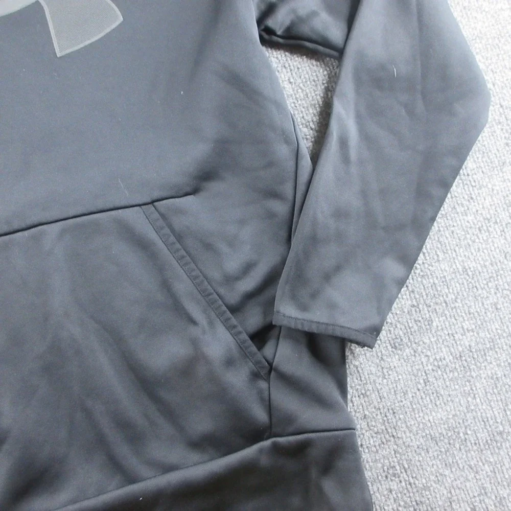 Under Armour Hoodie Mens S Black Pullover Fleece Big Logo Sweatshirt Pockets